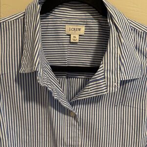 J Crew blue and white stripe button-down sleeveless. EUC